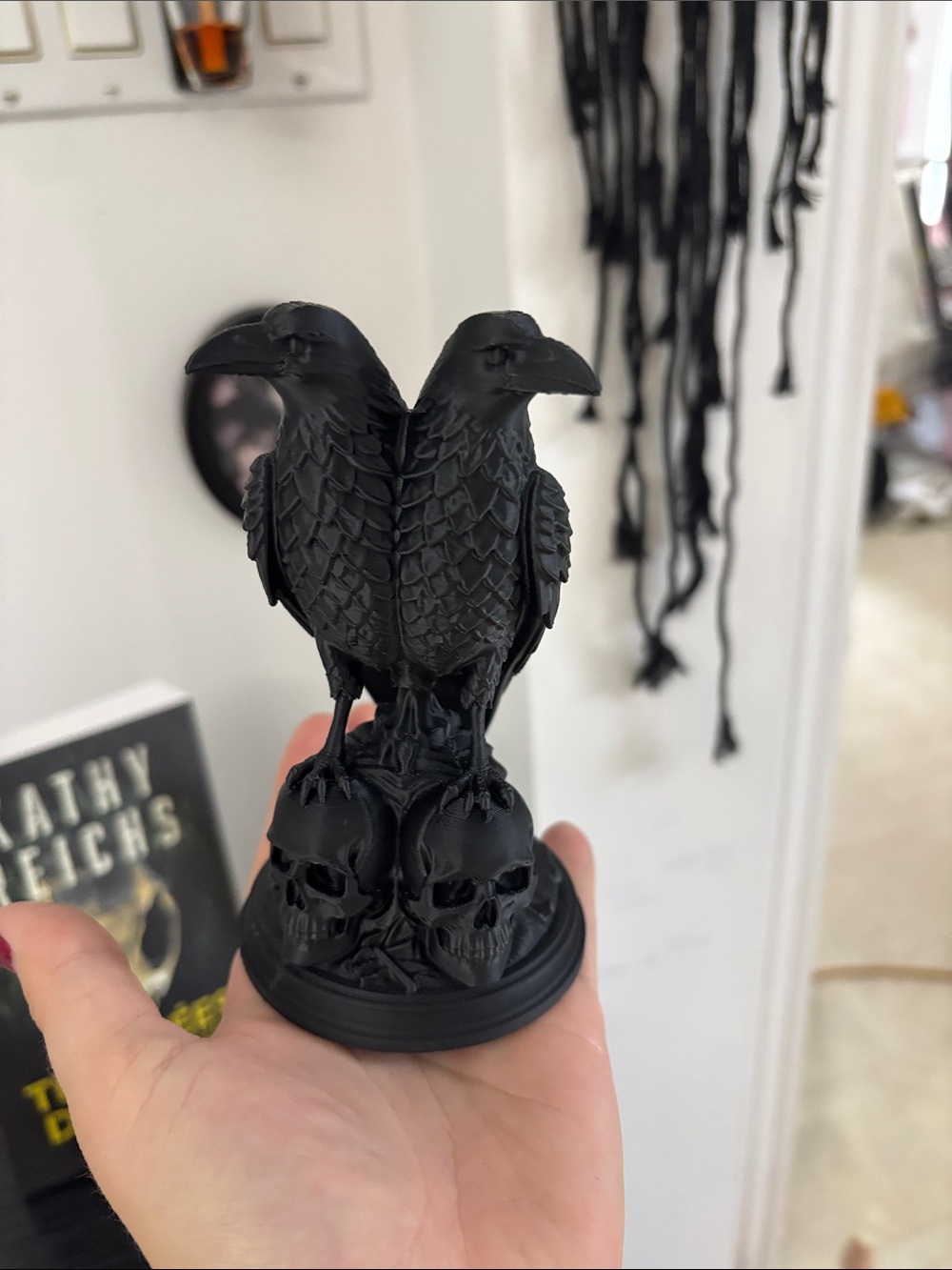 Black Double Raven on Skulls Figurine